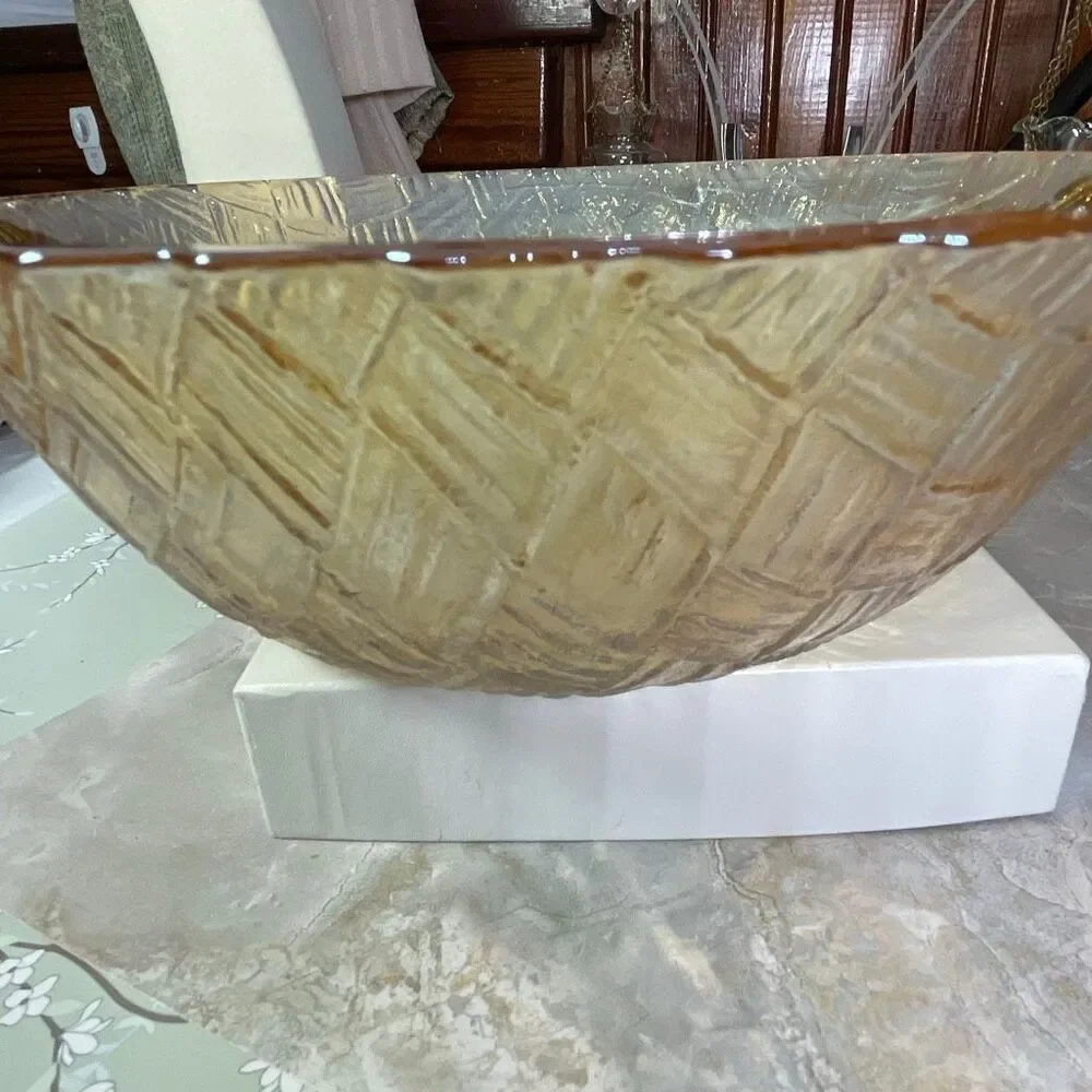 Vintage Indiana Glass Company marigold iridescent carnival glass basket weave bo